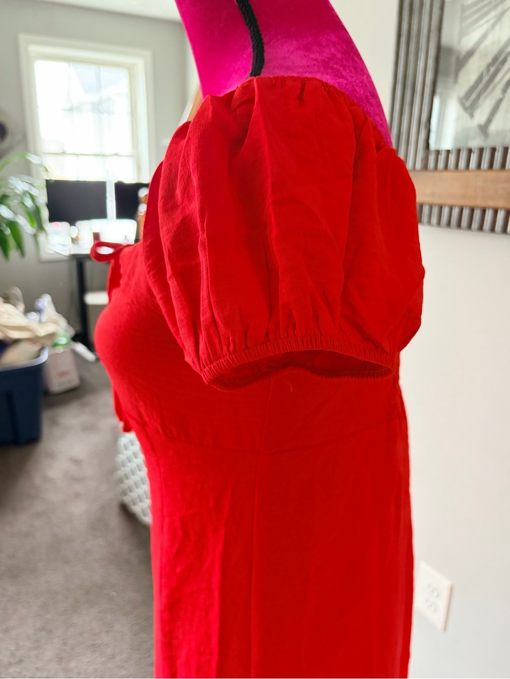 Monteau Los Angeles Red Puff‑Sleeve Midi Dress – Size M - Picture 3 of 6